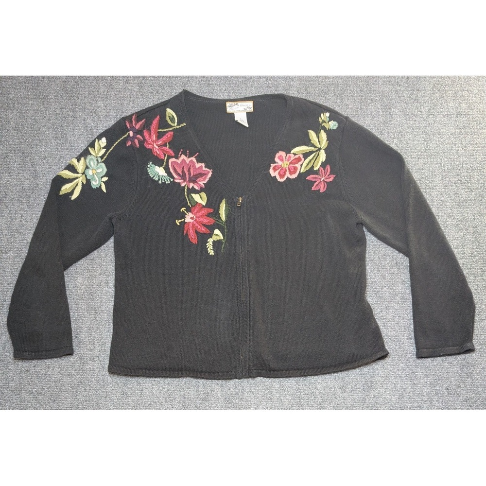 Vintage Heirloom Collectibles Embroidered Floral Cardigan Women's Size‎ Large